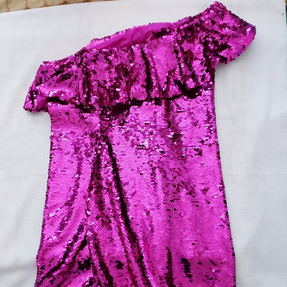 Leith Womens Pink Purple Sequin One Shoulder Dress - Picture 7 of 9
